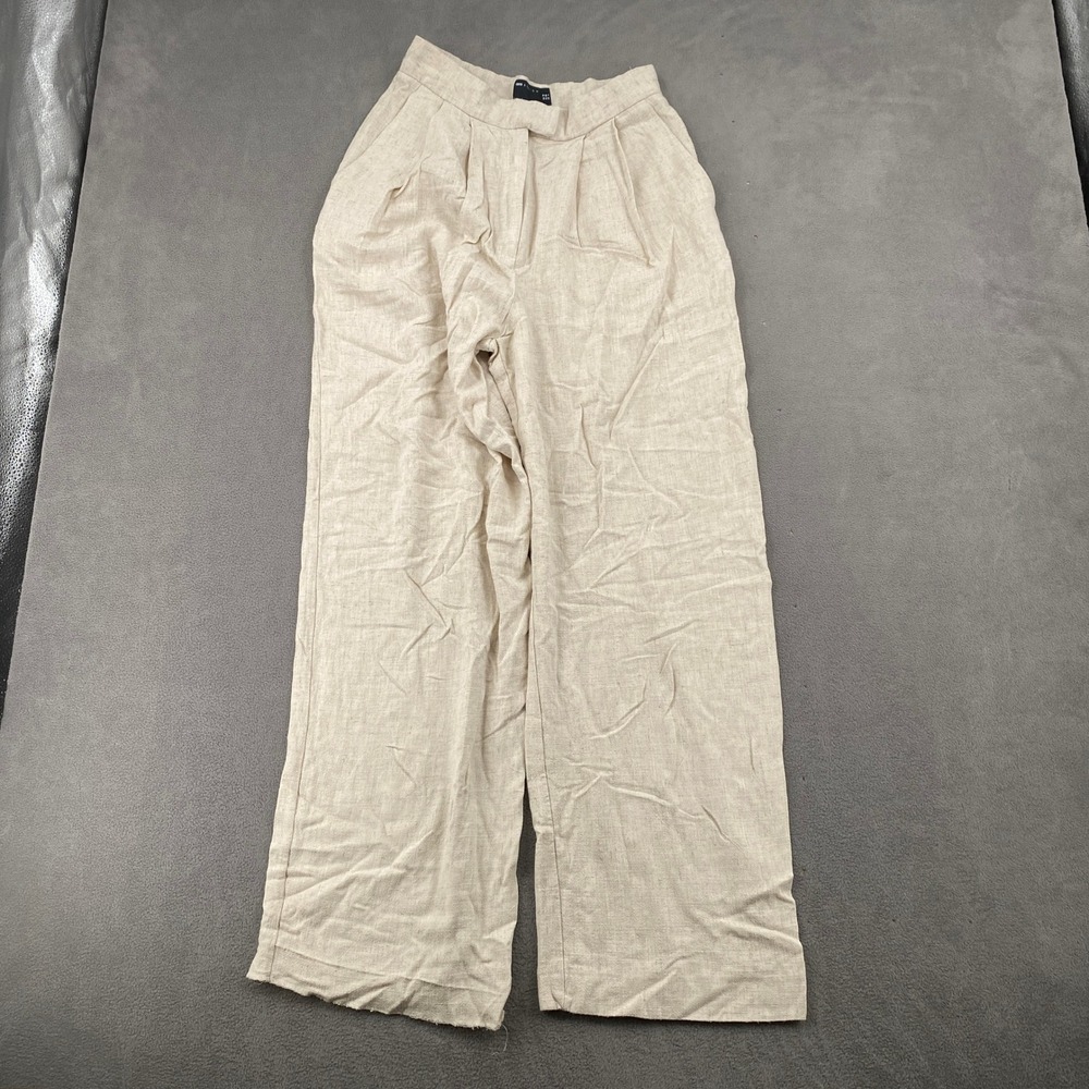 ASOS DESIGN Womens Beige Linen Blend Pleated Wide Leg Trousers Size US 6